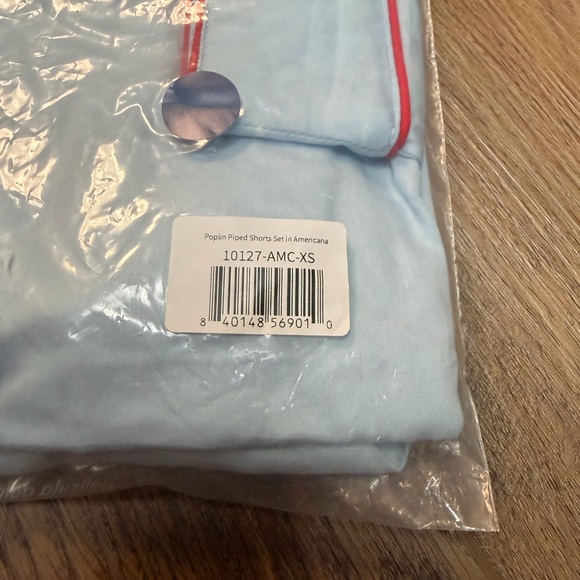 LAKE Pajamas Americana Poplin Short Set Blue w/ Red Piping XS NEW Pima Cotton - Picture 4 of 7